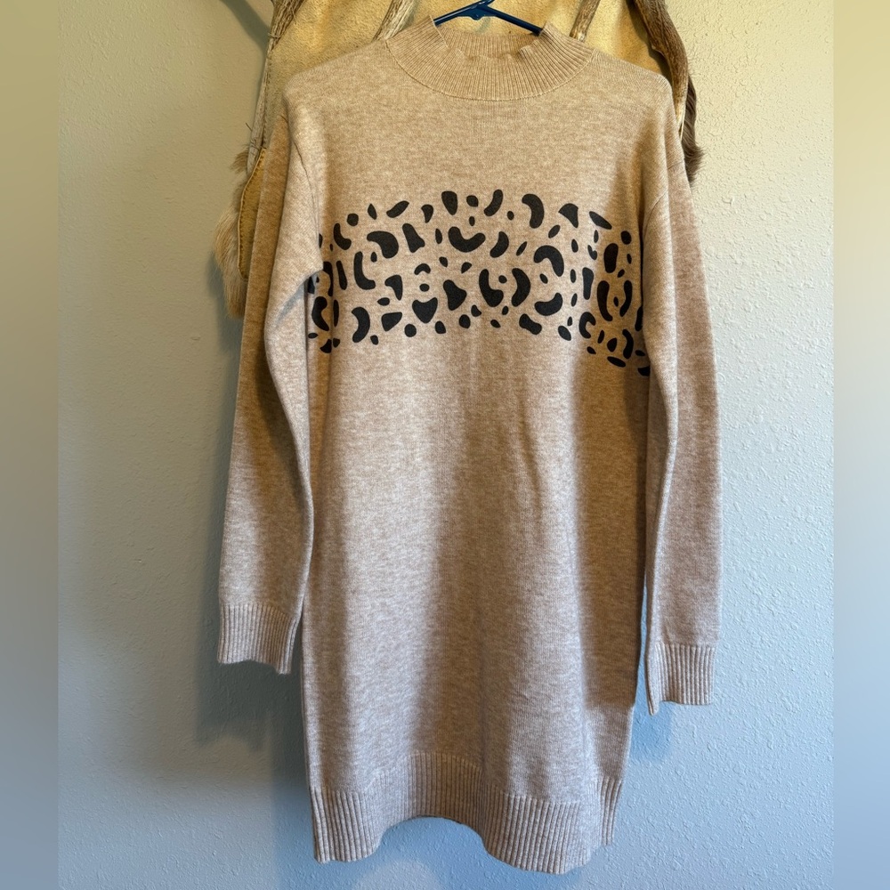 NWT - Hem & Thread Leopard Sweater Dress